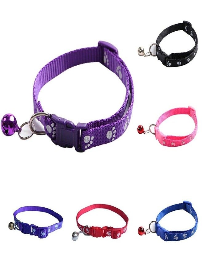 Pups&Pets Dog, Puppy, Cat & Kitten Buckle Paw Print Adjustable Pet Collar with Bell, X-Small Size 10 MM Nylon Collar Paw Printed Belt for Neck. (Purple) - Image 2